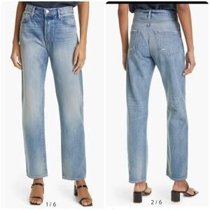 Frame Denim Le Slouch‎ Distressed High Waist Straight Leg Jeans Denim Button Fly